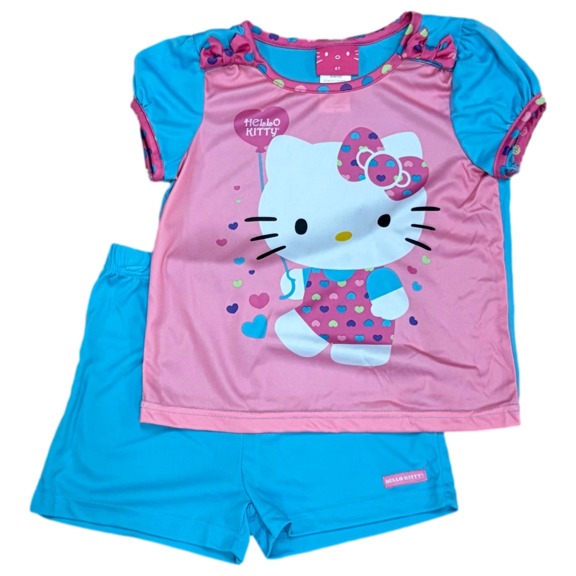 Toddler Girls Silky Pink & Blue Hello Kitty Pajamas Shorts & Top Sleep Set 4T