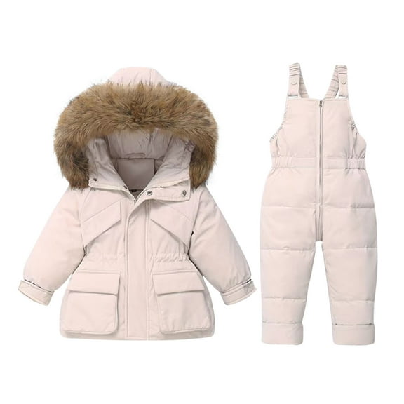 Toddler Girls Ski Snowsuits 2 Piece Windproof Waterproof Kids Insulated Jacket and Bib Overalls Snow Winter Sets (1-2 Years, Beige 01)