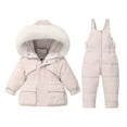 thumbnail image 1 of Toddler Girls Ski Snowsuits 2 Piece Windproof Waterproof Kids Insulated Jacket and Bib Overalls Snow Winter Sets (1-2 Years, Beige), 1 of 6