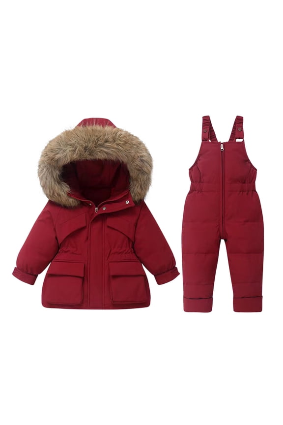Toddler Girls Ski Snowsuits 2 Piece Windproof Waterproof Kids Insulated Jacket and Bib Overalls Snow Winter Sets (1-2 Years, Wine 01)