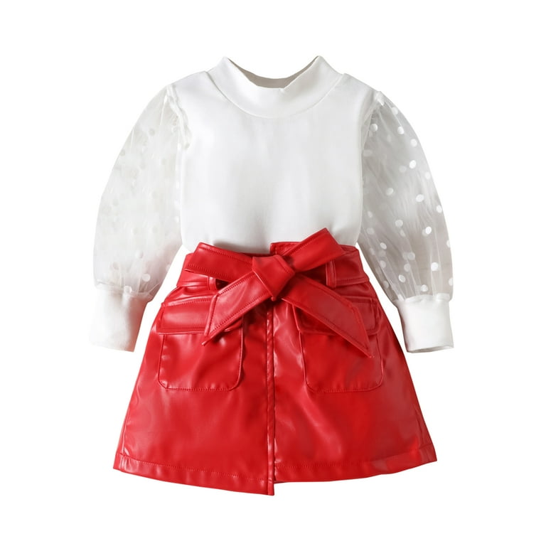 Trendy Two-Piece Red Bow Mesh Top Red Skirt Dress Trendy Two-Piece Red Bow Mesh Top Red Skirt Dress