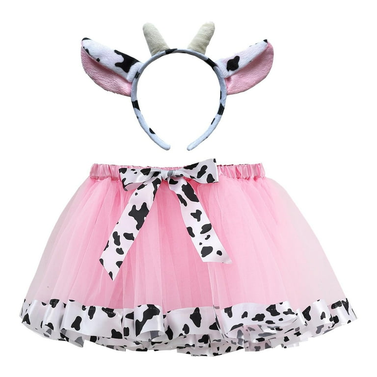 Toddler Girls Skirts Cow Print Mesh Party Performance Ballet Dance Tulle Tutu Skirt with Headband 2 Pcs Set Child Spring Elegant Skirt Girl s Size