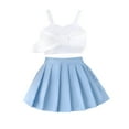 thumbnail image 1 of Toddler Girls Skirts Outfit Bow-knot Crop Tops Aline Pleated Skirts Shorts Birthday Dressy Casual Outfits Light Blue, 3 Y, 1 of 7
