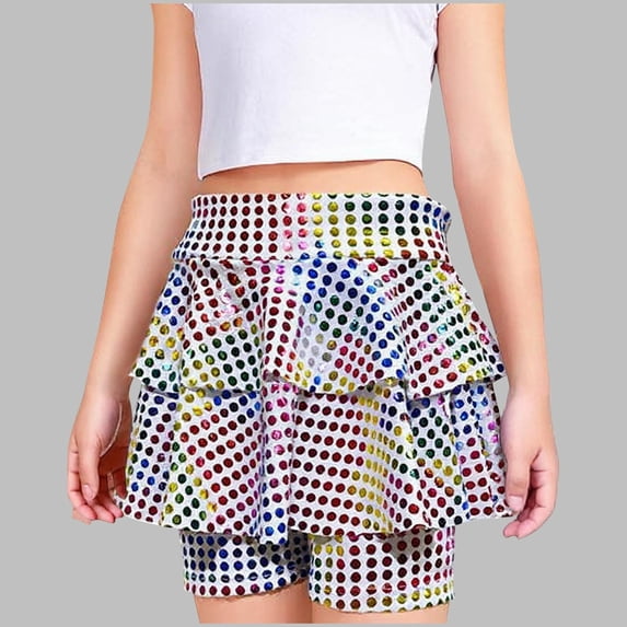 Toddler Girls Skort Polka Dot Pattern Multi-Layered Ruffle Skirt with Built-in Shorts Stretchy Dance Bottoms for Party Holiday, 4T-14Y