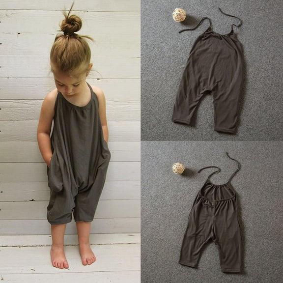 Toddler Girls' Casual Sleeveless Jumpsuits Spaghetti Straps Harem Casual Overalls with 2 Pockets Casual Overalls 18-24 Months