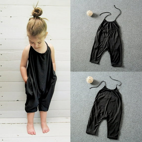 Toddler Girls Sleeveless Casual Jumpsuit Spaghetti Strap Sleeveless Loose Romper Long Pants Rompers with Pockets Preppy Things for Girls 6T
