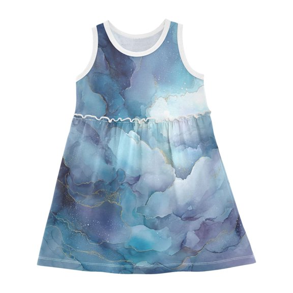 Toddler Girls Sleeveless Cotton Dress Summer Casual Beach Playwear A-Line Sundress 2T-8Y Celestial Cloud Texture Print