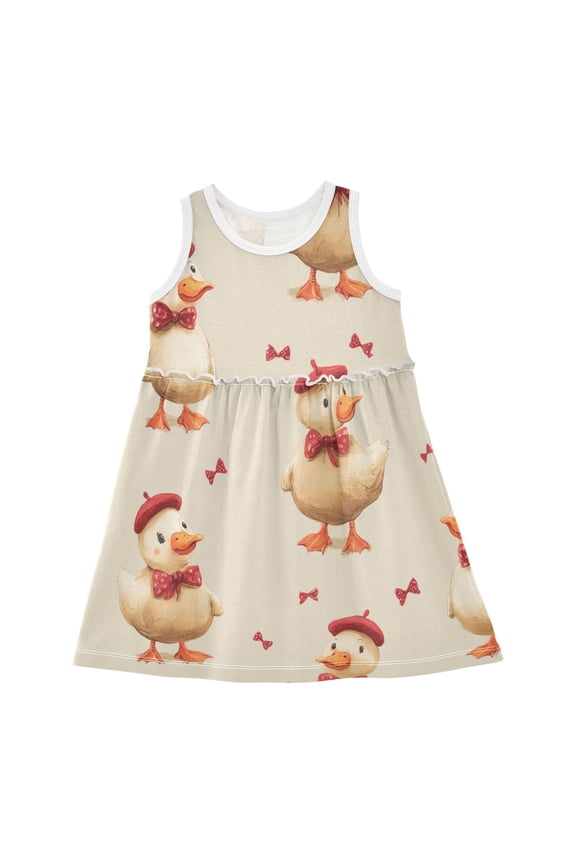 Toddler Girls Sleeveless Cotton Dress Summer Casual Beach Playwear A-Line Sundress 2T-8Y Dapper Duck Pattern