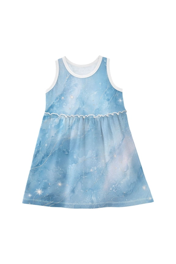 Toddler Girls Sleeveless Cotton Dress Summer Casual Beach Playwear A-Line Sundress 2T-8Y Gold Vein Celestial Print