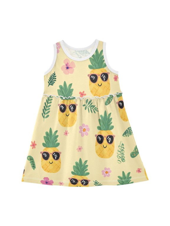 Toddler Girls Sleeveless Cotton Dress Summer Casual Beach Playwear A-Line Sundress 2T-8Y Happy Pineapple Summer