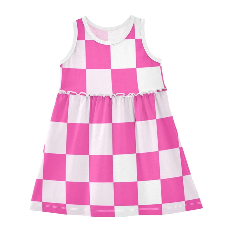 hot pink checkered dress RMDQTR Toddler Girls Sleeveless Cotton Summer Casual Beach Playwear A-Line Sundress 2t-8y Pattern, Toddler Girl's, Size: 4T ClothingBackStyleLabel: Open Back