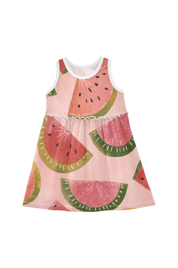 Toddler Girls Sleeveless Cotton Dress Summer Casual Beach Playwear A-Line Sundress 2T-8Y Sweet Summer Melon