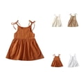 thumbnail image 1 of Toddler Girls Sleeveless Cotton Linen Sundress with Pockets, White Bow Straps Summer Beach Dress for Baby Princess, 1 of 5