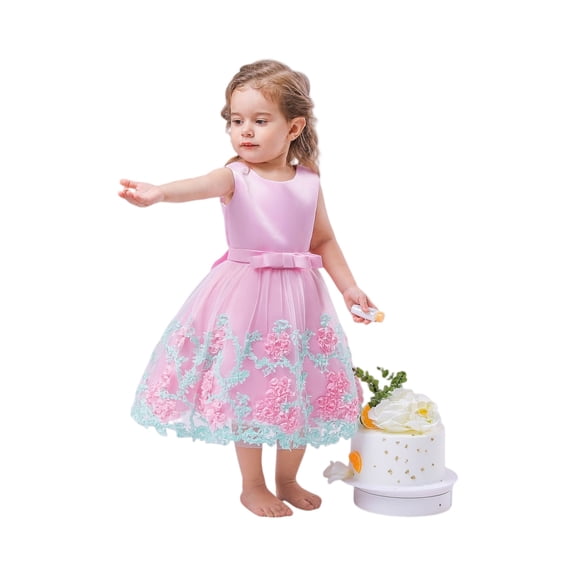Toddler Girls Sleeveless Flower Embroidered Tulle Party Dress Elegant Princess Gown for Birthday Wedding Pageant