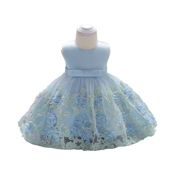 Toddler Girls Sleeveless Flower Embroidered Tulle Party Dress Elegant Princess Gown for Birthday Wedding Pageant