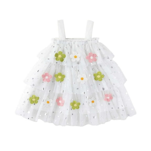 Toddler Girls Sleeveless Holiday Summer Dress Tiered Mesh Dress Dance Party Princess Dresses Trendy Dailywear 12-18 Months