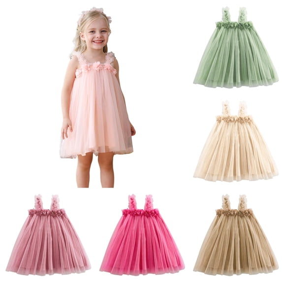 Toddler Girls Sleeveless Mesh Flowers Holiday Party Dress Dance Party Dresses Clothes Melon Dress Fir Kids 2yrs 18-24 Months