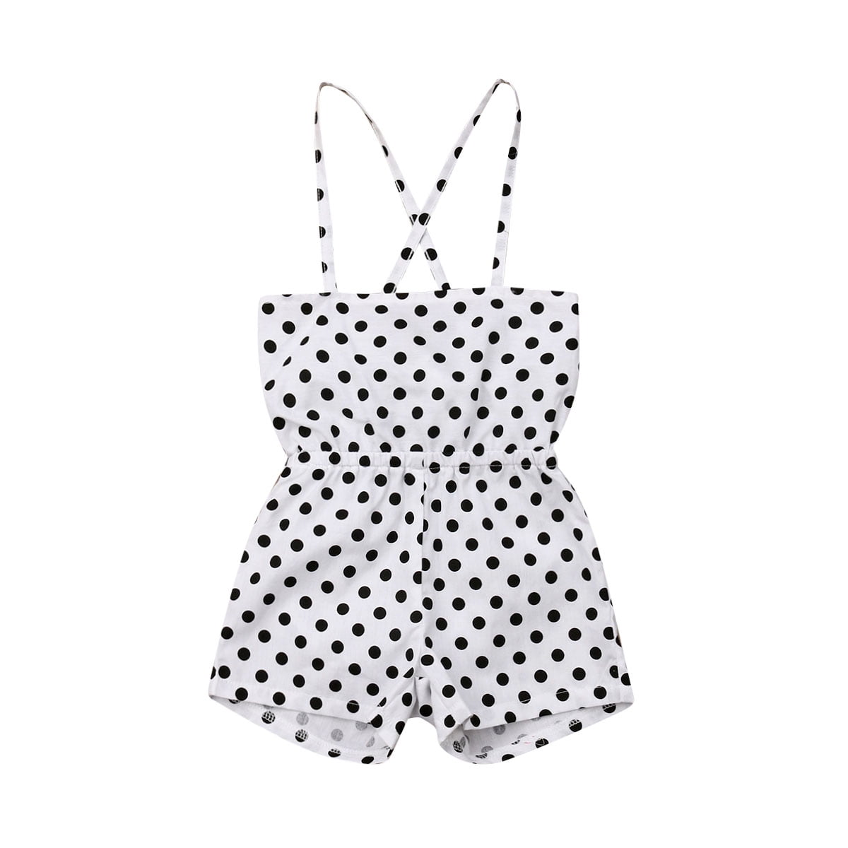 Toddler Girl Polka dots Smocked Sleeveless Strap Jumpsuit