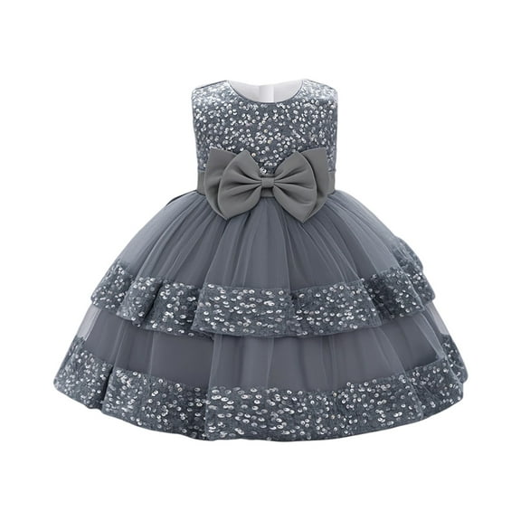 Toddler Girls Sleeveless Princess Dress with Bowknot Tiered Tulle Ruffle Skirt for Birthday Party Wedding Christmas