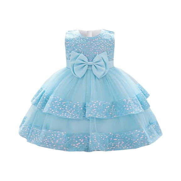 Toddler Girls Sleeveless Princess Dress with Bowknot Tiered Tulle Ruffle Skirt for Birthday Party Wedding Christmas