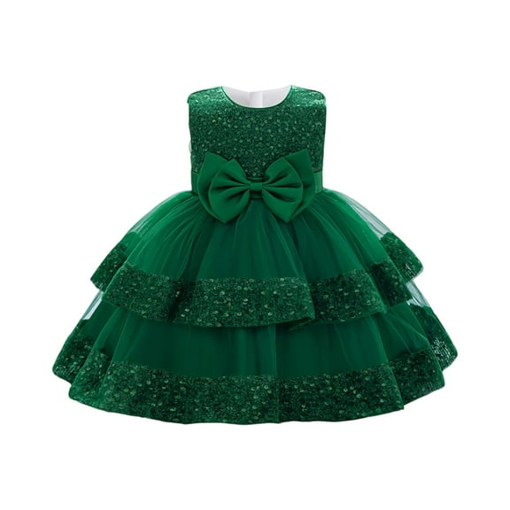 Toddler Girls Sleeveless Princess Dress with Bowknot Tiered Tulle Ruffle Skirt for Birthday Party Wedding Christmas