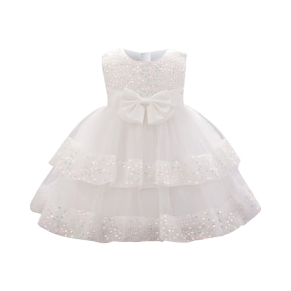Toddler Girls Sleeveless Princess Dress with Bowknot Tiered Tulle Ruffle Skirt for Birthday Party Wedding Christmas