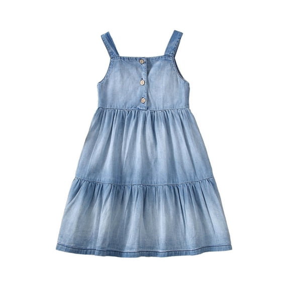 Glisme Toddler Girls Sleeveless Solid Color Denim Beach Dress Dance Party Princess Dresses Clothes Stylish Dailywear