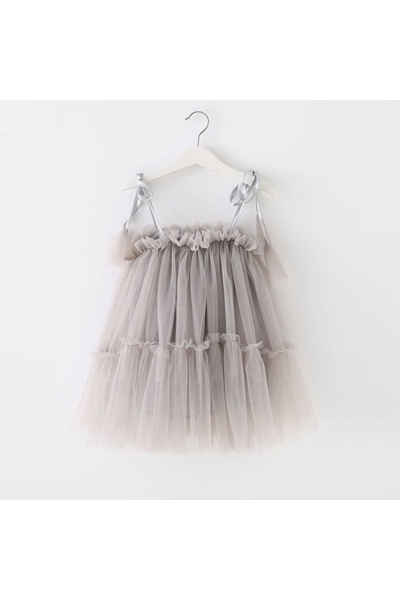 Toddler Girls Sleeveless Solid Mesh Dress for Dance Party and Casual Wear