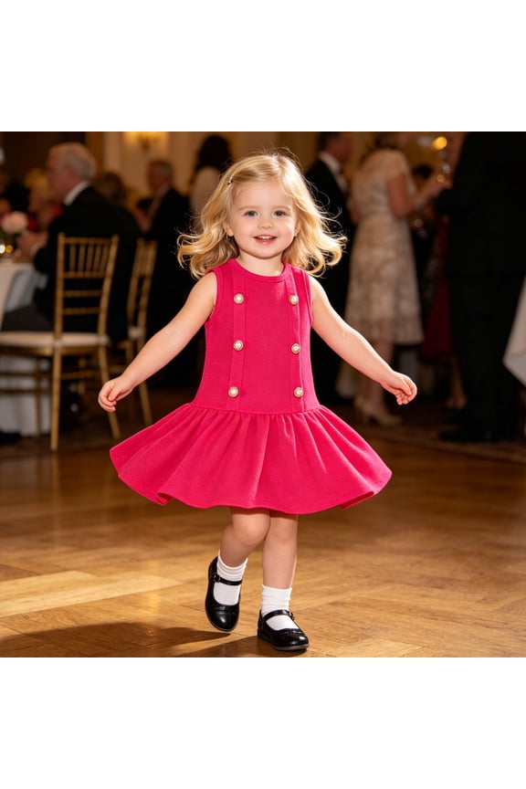 Toddler Girls Sleeveless Solid Ruffles Dress Dance Party Dresses