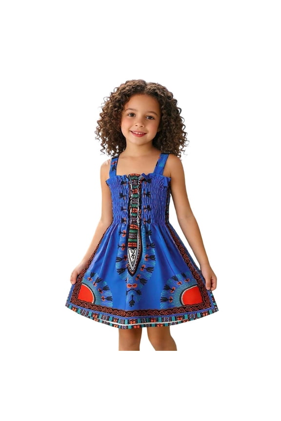 Toddler Girls Sleeveless Traditional Style Suspenders Ankara Dress Clothes