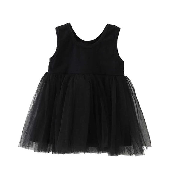 Toddler Girls Sleeveless Tulle Dress with Solid Bodice Crew Neck A Line Mini Sundress for Daily Wear and Play
