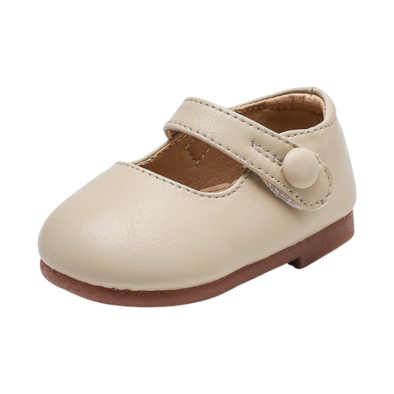 Toddler Girls Slip On Leather Flat Casual Shoes Comfortable Non Slip Mary Jane Shoes Wide Toe Box Lightweight Loafers Beige Size 8.5 Toddler
