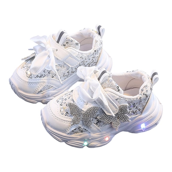 Toddler Girls Slip on Sneakers Rhinestone Butterfly Platform Non Slip Tennis Shoes Light Up Wide Toe Box Walking Shoes