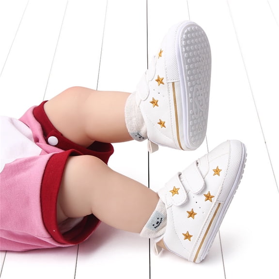 Toddler Girls Sneakers Infant First Walking Slip on Lightweight Soft Sole Baby Canvas Tennis Shoes Adjustable Hook Loop Closure Sneakers Gold Size 5 Infant