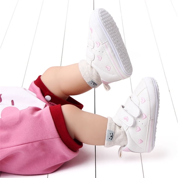 Toddler Girls Sneakers Infant First Walking Slip on Lightweight Soft Sole Baby Canvas Tennis Shoes Adjustable Hook Loop Closure Sneakers Pink Size 5 Infant