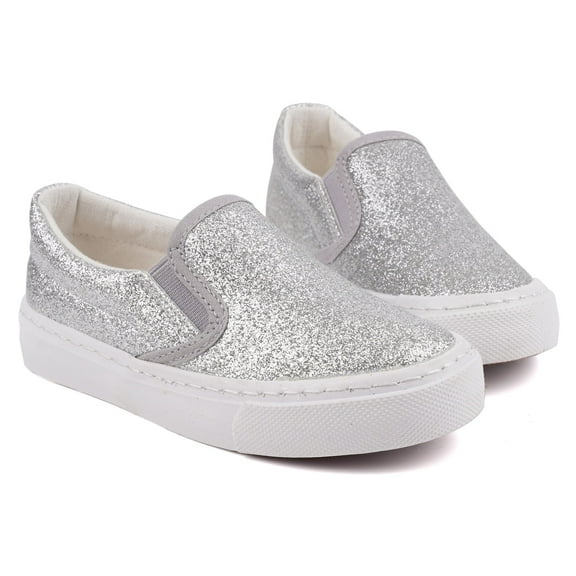 Toddler Girls Sneakers Loafer Shoes Slip On Little Kids Boys Canvas Glimmer Glitter Sparkle Low Top Non Slip Rubber Sole Lightweight Fashion Casual Gray Size 13