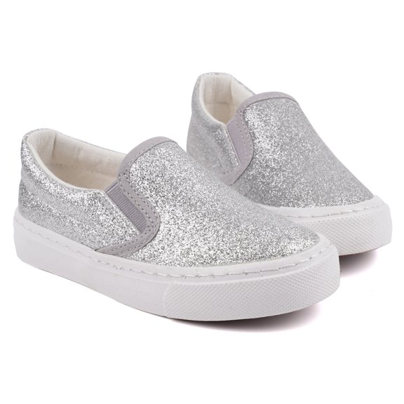 Toddler Girls Sneakers Loafer Shoes Slip On Little Kids Boys Canvas Glimmer Glitter Sparkle Low Top Non Slip Rubber Sole Lightweight Fashion Casual Gray Size 9