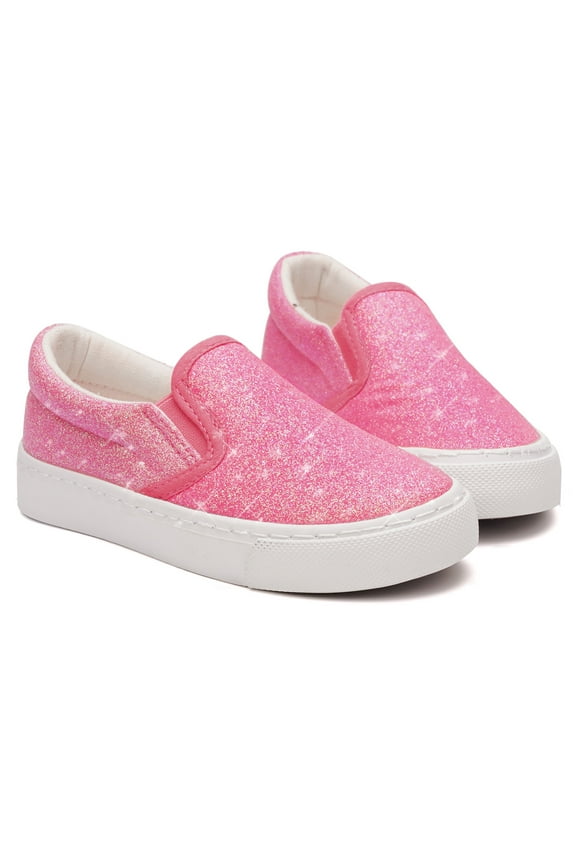 Toddler Girls Sneakers Loafer Shoes Slip On Little Kids Boys Canvas Glimmer Glitter Sparkle Low Top Non Slip Rubber Sole Lightweight Fashion Casual Pink Size 12