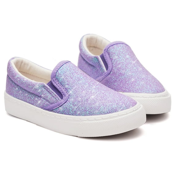 Toddler Girls Sneakers Loafer Shoes Slip On Little Kids Boys Canvas Glimmer Glitter Sparkle Low Top Non Slip Rubber Sole Lightweight Fashion Casual Purple Size 10