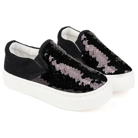 Toddler Girls Sneakers loafer Shoes Slip On Little Kids Canvas Flipping Sequins Color Change Glimmer Glitter Sparkle Low Top Non Slip Rubber Sole Lightweight Fashion Casual Black Size 11