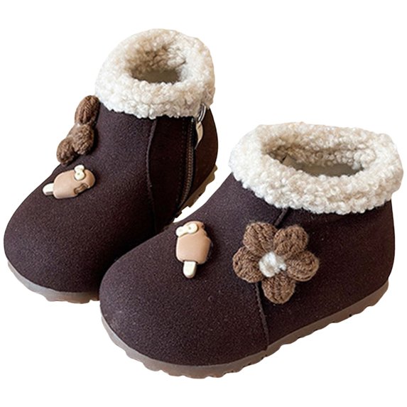 Toddler Girls Snow Boots Cute Knit Bowtie Floral Fuzzy Lined Winter Booties Side Zipper Nonslip Flat Ankle Boots 11 Little Kid Coffee