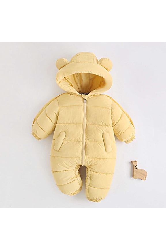 Toddler Snowsuit Warm Windproof Winter Jumpsuit with Bear Ears Hood Toddler Girls Winter Coat Baby Girl Clothes 1-2 Years