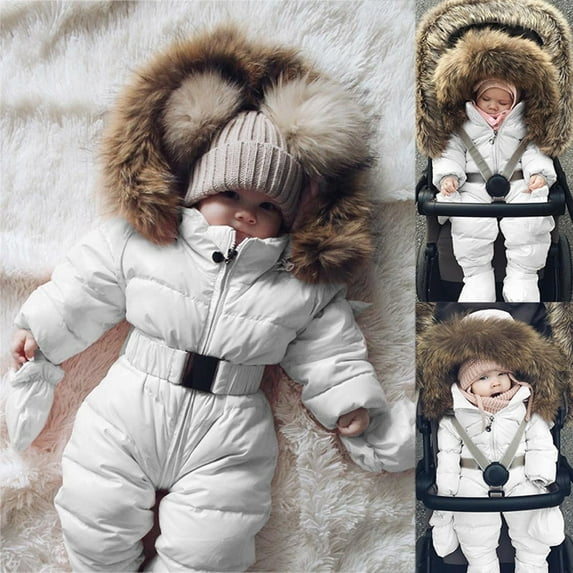 Toddler Girls Snowsuit Puffer Romper Hooded Coat for Toddler Boys Girls Winter Thick Jacket Solid Color Long Sleeve Cute Boy Outfits for Toddler Boys 6-9 Months