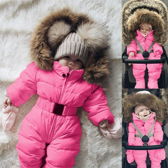 Baby Snowsuit Warm Puffer Romper Coat for Winter Outwear Solid Color Warm Windproof Clothes for Winter for Little Boys 3-6 Months