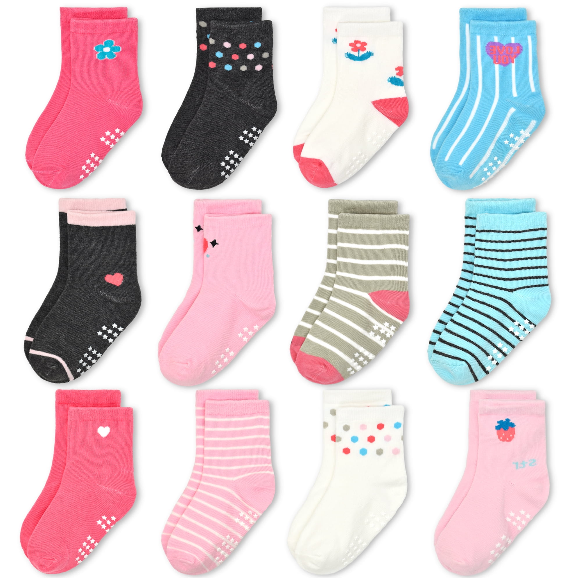 Toddler Girls Socks 12 Pack Non Slip Breathable Crew Socks with Grips for 0 7 Years Kids