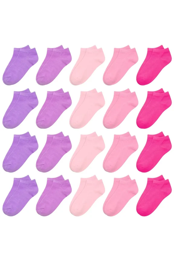 Toddler Girls Socks, 20 Pairs Ankle Half Cushion Low Cut Athletic Socks for Girls Kids Children Aged 1-13