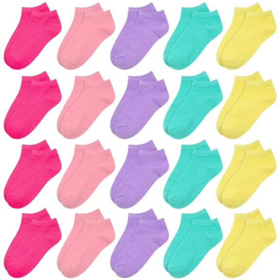 Toddler Girls Socks, 20 Pairs Ankle Half Cushion Low Cut Athletic Socks for Girls Kids Children Aged 1-13