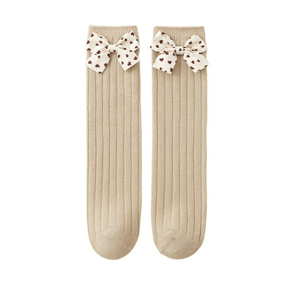Toddler Girls Socks Knee High Straight Tube No Heel Winter Warm Soft Non Breathable Cute Bowknot