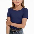 thumbnail image 1 of Toddler Girls Soft Short Sleeve Crew Neck T-Shirts 24 Months 2t 3t 4t 5t 6t 7t Polycotton Solid Color Assorted Casual Summer Basic Tees Gibobby,11-12 Years,Navy, 1 of 4