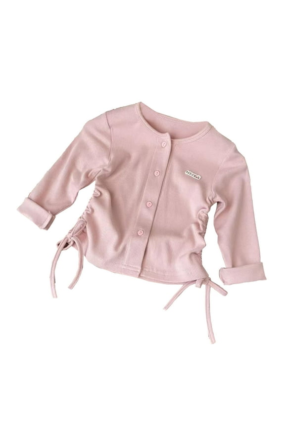 Toddler Girls Solid Color Base Shirt Slim Autumn Drawstring Casual Cardigan T Shirt Top Girls Printed Tops Dressy Top Clothes Tops Hat Tan Long Sleeve for Baby Girl Full 12-18 Months Pink